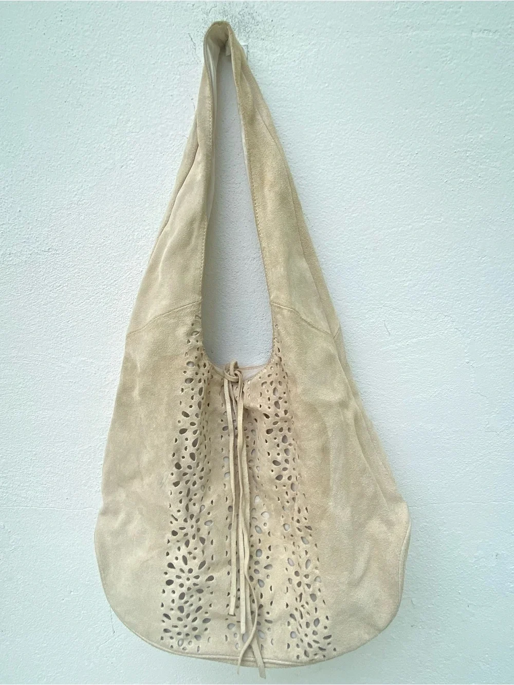 Y2K Lord & Taylor Beige Suede Hobo Bag - Picture 1 of 5